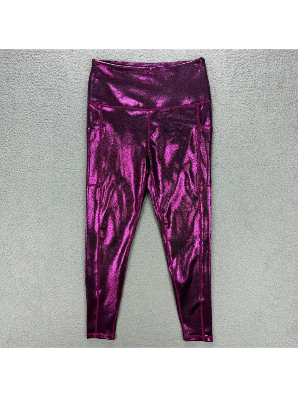 Love Her Shop Leggings Womens Large L Metallic Purple Shiny Athletic Pants